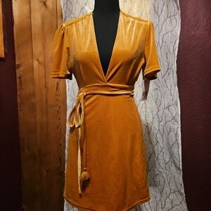 Billabong Lush Velvet Dress in Golden Mustard